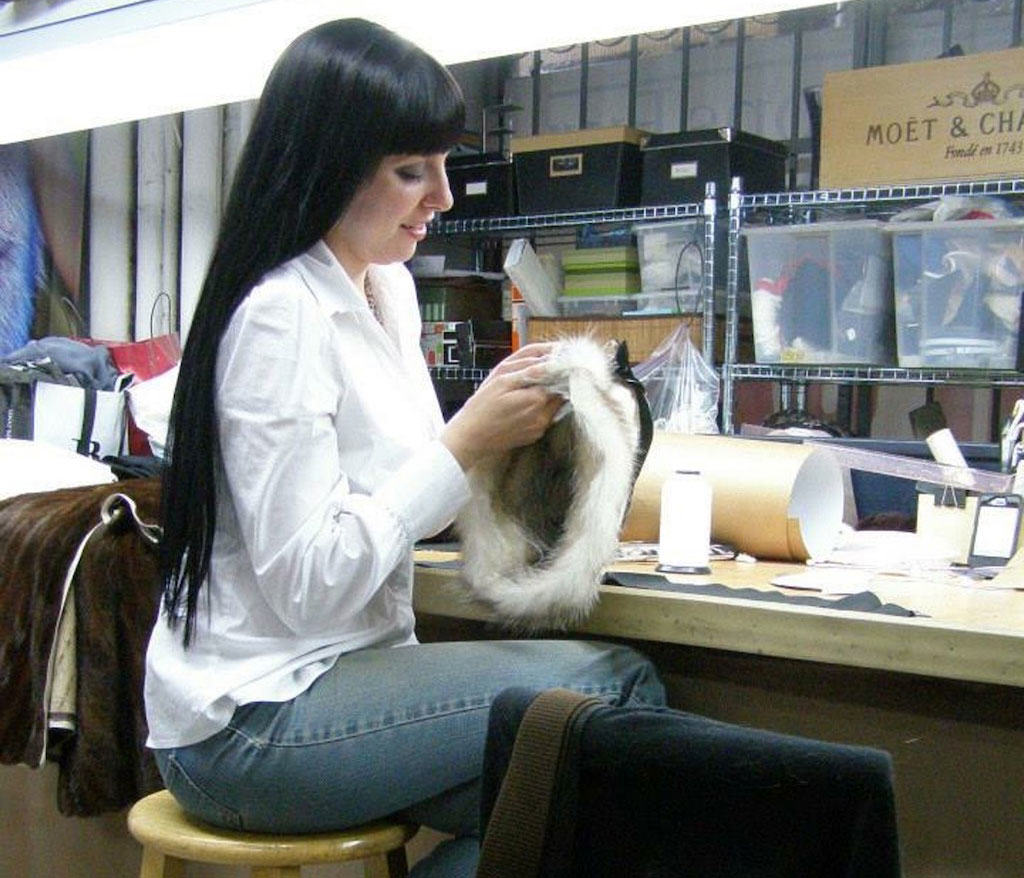 Katie Ball working with fur
